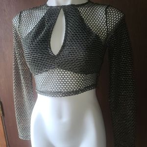 Fishnet crop top keyhole mesh